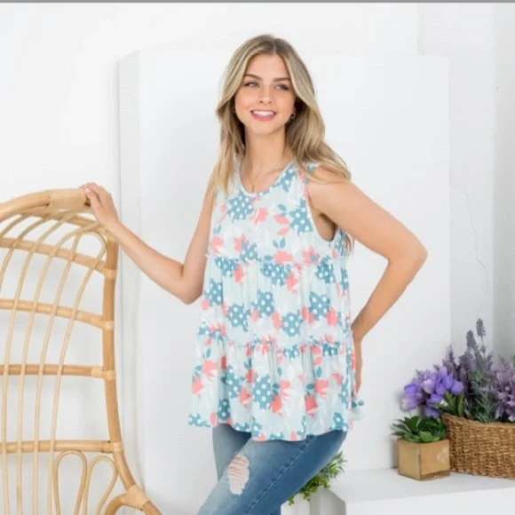 Perfect Peach Plus size floral print pull merrow tank top mint - Picture 7 of 11